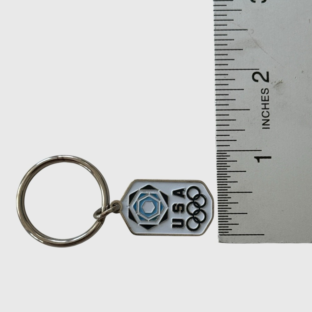 Official USA Olympic Key Ring Aminco Enamel Olympic Rings Y2K Silver Tone White - Picture 4 of 6